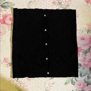 Black Tube Top with Rhinestone Button Accents
